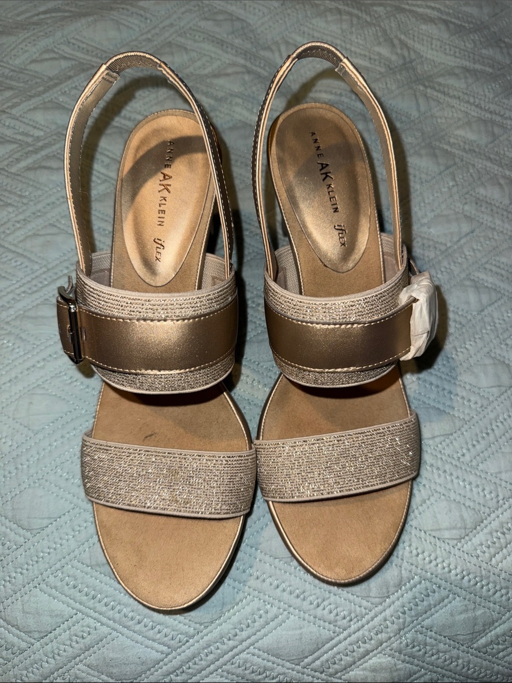 NIB Anne Klein Metallic Gold Slingback Sandals with Buckle